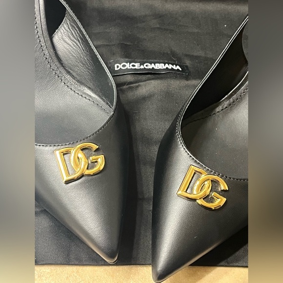 Dolce & Gabbana Leather Slingback Cardinale B60 Nappa Calfskin Blk Pump, Sz 8 - Picture 3 of 15